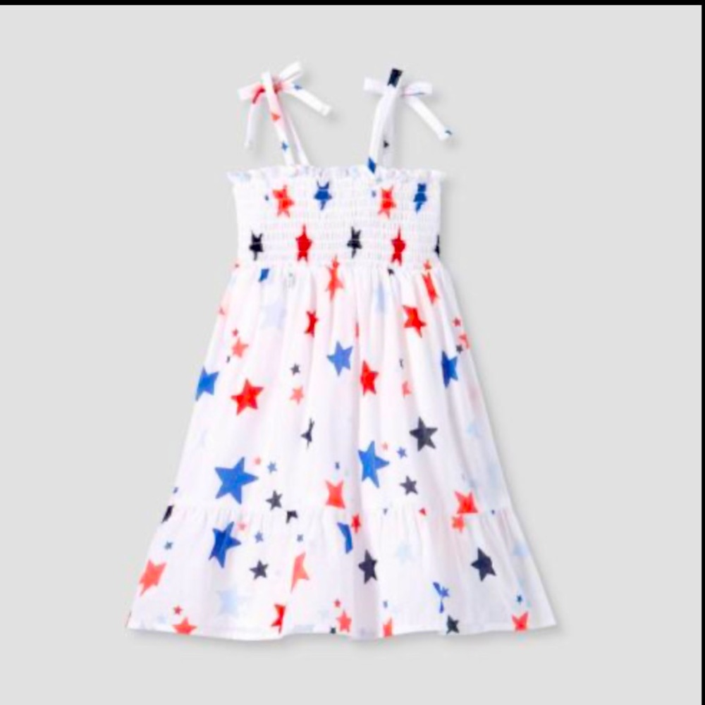 NWT🆕, cat& Jack, infant/Toddler Girls Smocked Tank Top Dress White w/ stars